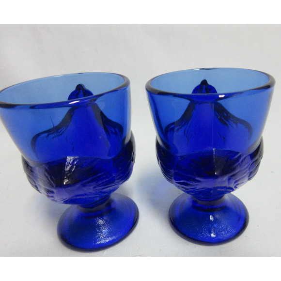 Set Of 2 Vintage Cobalt Blue Glass Chicken Hen Egg Cup Holders 3" Tall - Picture 4 of 5